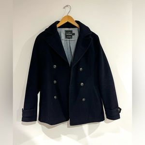 TOPMAN Wool Blend Peacoat Jacket dark navy